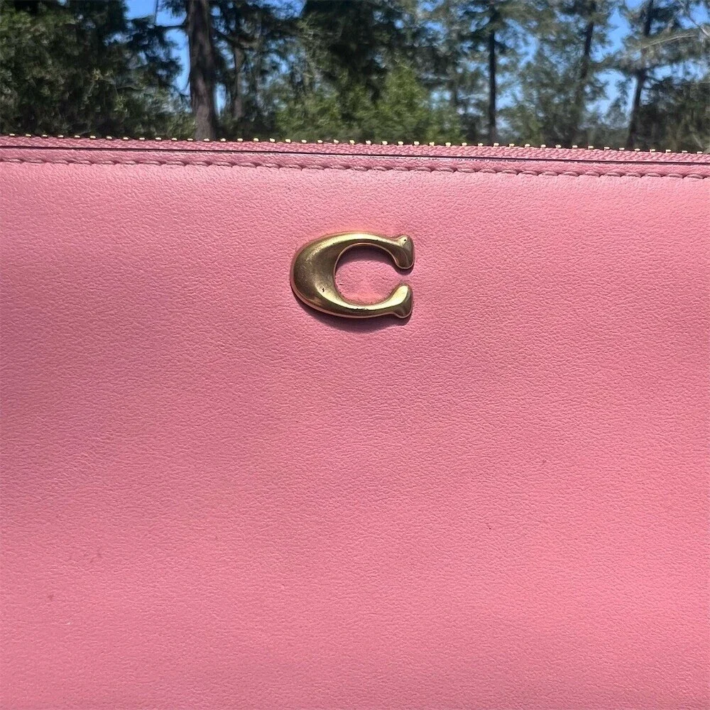 COACH Long Zip-Around Wallet Smooth Pink Leather with Gold Hardware AUTHENTIC